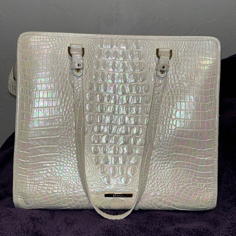 Brahmin Leather tote milky white iridescence like new